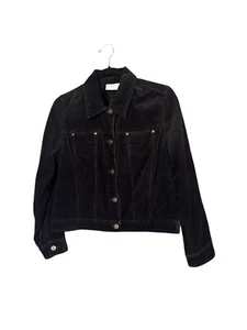 Liz Claiborne Petite Black Corduroy Jacket Size Medium Petite Button Vintage - Picture 1 of 12