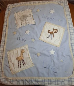 Kimberly Grant Baby Blanket  Corduroy Zoo Animals Blue Vintage Flawed - Picture 1 of 12