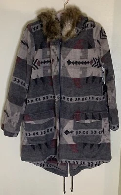 Chaqueta con Capucha de Lana Saks Fifth Avenue Gris para Mujer Nueva con Etiquetas Talla M Diseño Suroeste Foto 1 de 4