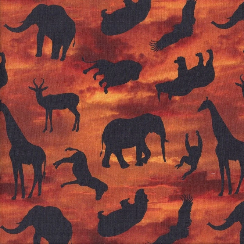 NEW Lion Elephant Giraffe Animal Silhouettes African Safari Quilting Fabric 1/2 - image 1 of 1