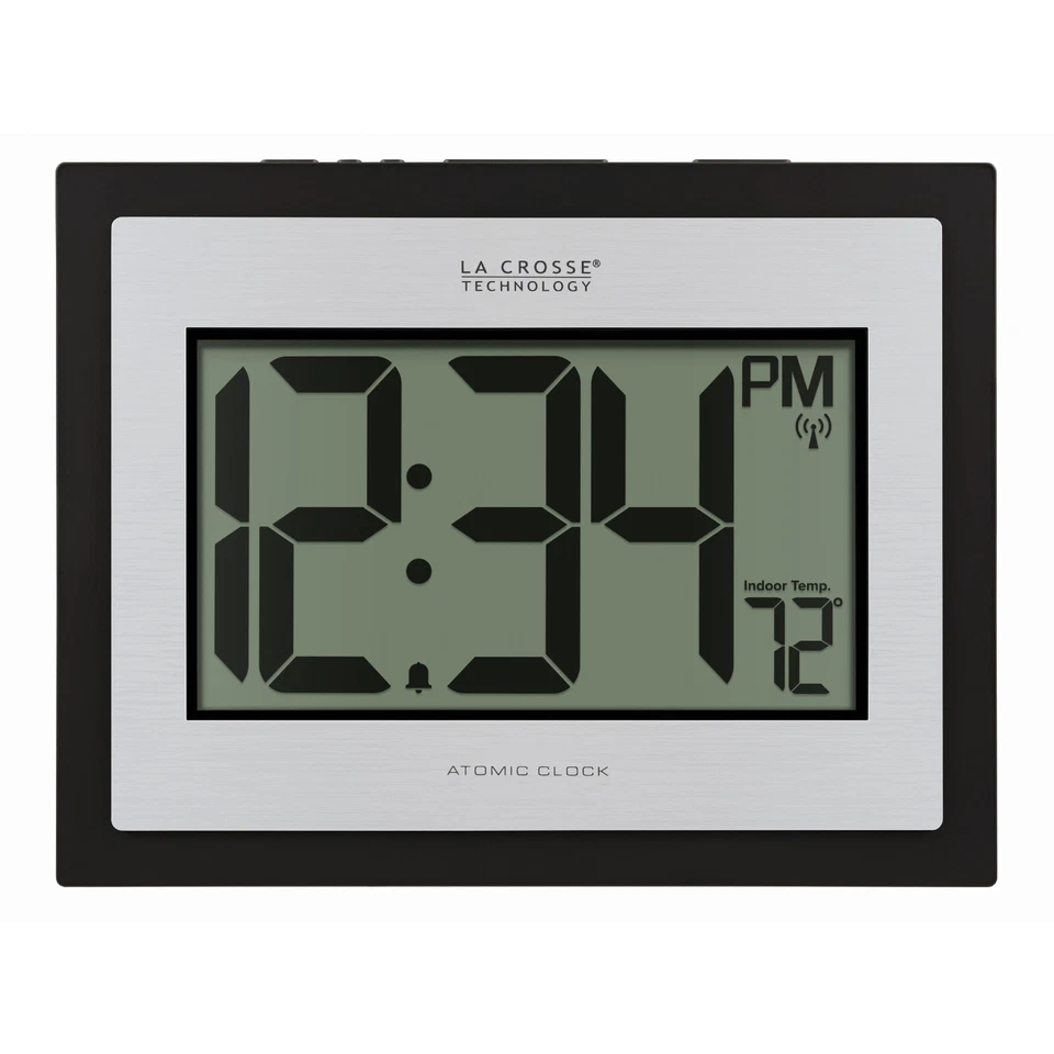 513-1422S Atomic Digital Silver Clock with Indoor Temperature