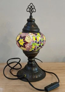 TURKISH LAMP – Handmade Mosaic Glass Lamp 12" Tall Vintage Decorative Light - Picture 1 of 18