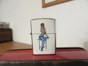 VINTAGE BLUE SHIELD LIGHTER W/Pinup Girl - Picture 1 of 14