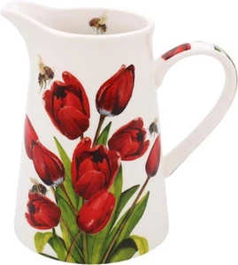 Ceramic Milk Jug Red Tulip Floral Design Ceramic Kitchen Pitcher 15CM Gift Boxed - Picture 1 of 1
