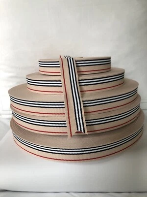 6 Yards 7/8  Inch Designer Style Red/Tan/Black/White Stripe Grosgrain Ribbon - Image 1 of 4