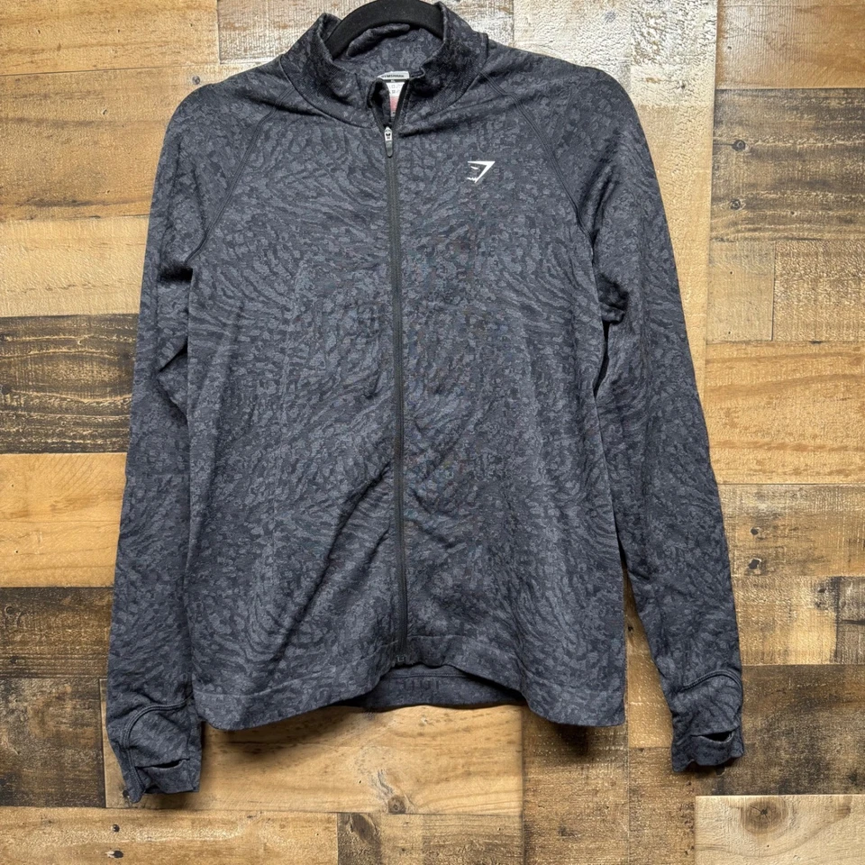 Gymshark XL Full Zip Jacket Animal Print Gray Activewear Running Workout - Image 1 of 4