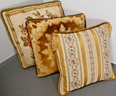 3 Vintage Crochet Needlepoint Floral Decorative Throw Pillows Cottage Core - Image 1 of 4
