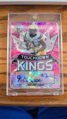 2021 Leaf Metal Draft Ja’marr Chase RC Auto Touchdown Kings Pink /15 - Image 1 of 2