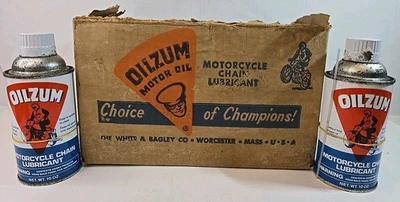 Nuevas latas lubricantes cadena moto Oilzum stock antiguo en caja original 11 latas  Foto 1 de 4