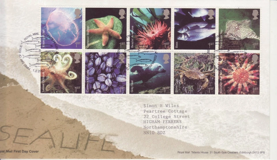 GB Stamps First Day Cover Sea Life, ocean, fish, seal, crab, star, moon SHS 2007 - Image 1 of 1