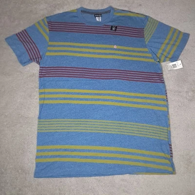 Vintage Y2K Volcom Skateboard T-shirt Mens XL Blue Striped Pin Logo Mock Twist - Image 1 of 4