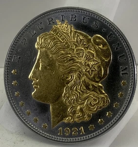 1921 Genuine Morgan Silver Dollar Ruthenium And 24K Gold Enhanced - Picture 1 of 9