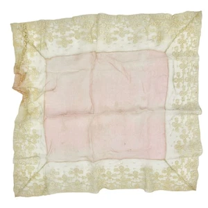 Antique Pink and Off White Lace Handkerchief 16x16 With Floral Embroidery - Picture 1 of 4