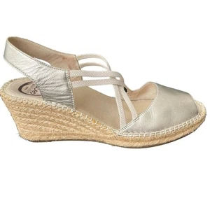 Abeo Women's Silver Leather Wedge Sandals with Jute Platform - Picture 1 of 9