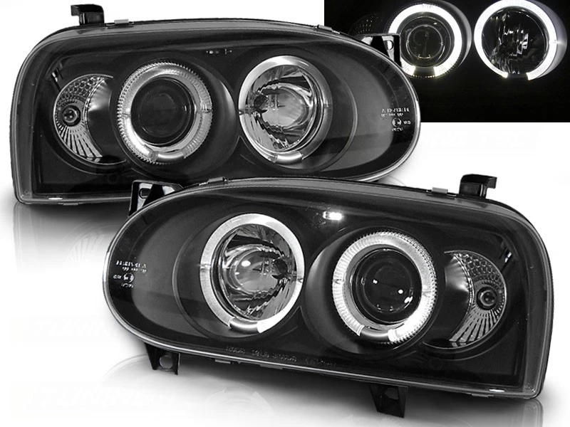 faros para VW GOLF 3 1991 1992 1993 1994 1995 1996 1997 ojos de ángel negro LHD Foto 1 de 1