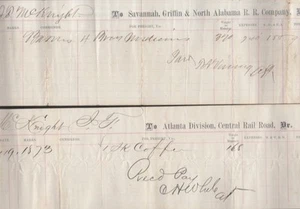 Railroads / 6 1872-3 Freight Receipts form Georgia and Alabama Rail Road - Imagen 1 de 3
