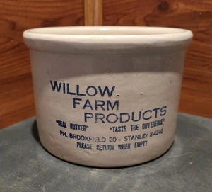 1 ANTIQUE WILLOW FARM PRODUCTS 2 LBS. STONEWARE BUTTER CROCK - Picture 1 of 8