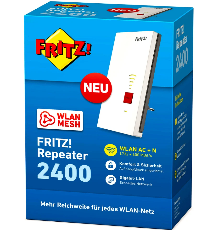 AVM FRITZ!Repeater 2400 WLAN Mesh Repeater Fritzbox WPS Signal Verstärker - Bild 1 von 4