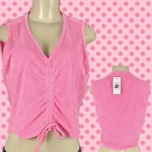 Juicy By Juicy Couture XL Pink V-Neck Ruched Tie Front Terry Cloth Crop Tank Top - Picture 1 of 7