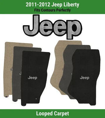 Alfombrillas delanteras Lloyd Classic Loop para Jeep Liberty '11-12 con Jeep plateado sobre negro Foto 1 de 4