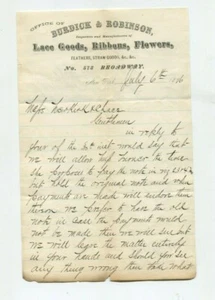 Vintage Letterhead BURDICK & ROBINSON LACE GOODS RIBBONS FEATHERS  1876 NY - Picture 1 of 1