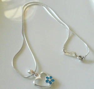 Vintage Magnolie Sterling 925 Herz + Blume Anhänger Halskette 16" Serpentin Kette - Bild 1 von 7