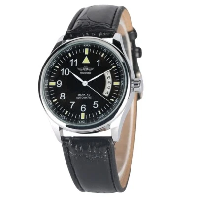 Reloj mecánico automático para hombre WINNER esfera luminosa negro/blanco relojes de cuero Foto 1 de 4