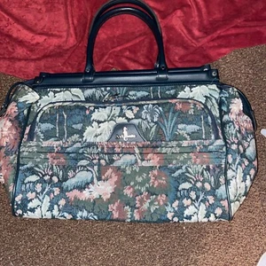 VTG Atlantic Carryon Tapestry Teal Flora Travel Bag, Strong Handles, Roomy #e26 - Picture 1 of 11