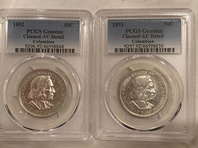 1892 and 1893 50c Columbian Expo Silver Half Dollars PCGS AU+ - Image 1 of 2