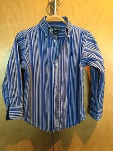 Ralph Lauren Jungen Größe 3/3T Button-Down Langarmhemd blau gestreift gebraucht, in einwandfreiem Zustand - Bild 1 von 3