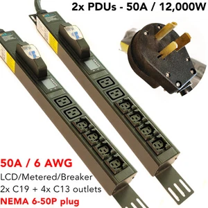 2x 208-250V 50A PDU for S19 E9 PowerStrip NEMA 6-50P 2x C19 4x C13 Rackmount - Picture 1 of 11