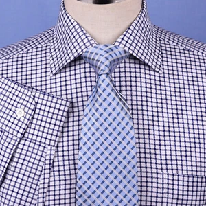 Elegant Navy Blue Formal Business Dress Shirt Mens Check Style Best Soft Fabric - Picture 1 of 12