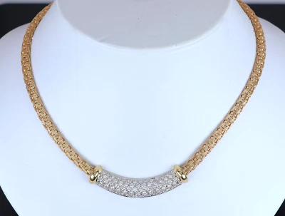 $25,500 Roberto Moneda Oro Amarillo Blanco 18K Conjunto Pavé Diamante Tejido Trigo Collar Foto 1 de 4