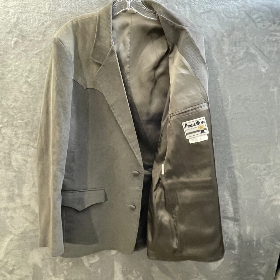 Pioneer Wear Blazer Western Suede Leather Yoke Corduroy Lined Coat 50 45x34 USA - Image 1 of 4