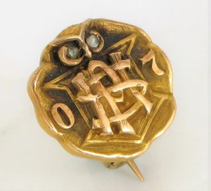 ANTIQUE 1907 DIEGES CLUST PSH ? 14K GOLD DIAMOND OWL EYES CLASS PIN PENN STATE ! - Picture 1 of 2
