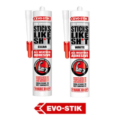 EVO-STIK STICKS LIKE SH*T | ADHESIVE ALL WEATHER ADHESIVE | WHITE CLEAR 290ML