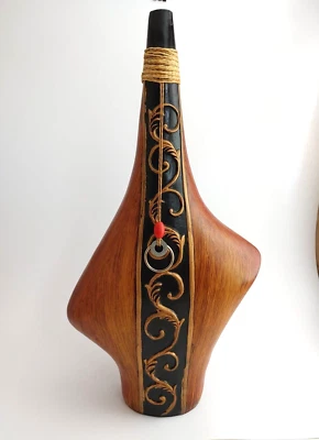 Vintage Wood Wine Bottle Floor Vase Boho Wooden Retro Primitive 17" - Image 1 of 4