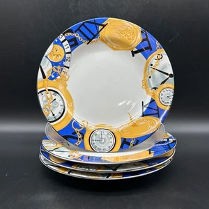 Vintage Vitromaster Time Piece Salat Brot Teller Set 4 Blau Gold 1993 7,75" - Bild 1 von 7