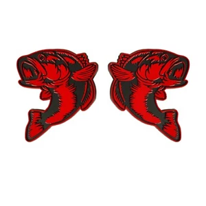 Red Bass Emblem 3D Fish Badge Custom Decal Car Accessories Truck SUV Set of 2 - Picture 1 of 6