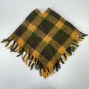 Italian Mohair Wool Poncho Cape Plaid Kid's Children’s One Size 1970s VTG - Picture 1 of 8