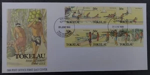 1989 Fakaofo Food Gathering FDC ties 6 Stamps cd Fakaofo + 6 stamps - Picture 1 of 5