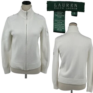 Lauren Ralph Lauren Womens Small Cable Knit Monogram Crest Cardigan Sweater Coat - Picture 1 of 15