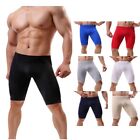 Men Compression Shorts Knee Length Short Pants Stretchy Athletic Workout Bottoms