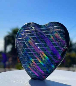 Dichroic Fused Glass Heart Free Standing Sculpture Paperweight Mad Mosaic - Picture 1 of 4