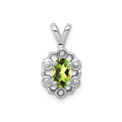 925 Sterling Silver Diamond & Peridot August Birthstone Fancy Oval Pendant - Image 1 of 4