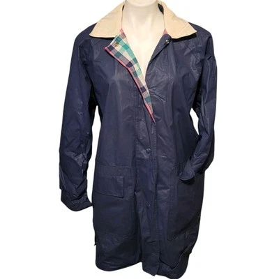 Abrigo de Lluvia Vintage JG HOOK PVC Capucha Forrado Bolsillos con Cremallera Azul Marino Talla Pequeña Foto 1 de 4