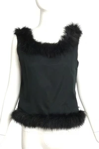 1950s Black Taffeta & Maribou Feather Shell, Size 6 - Picture 1 of 5