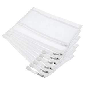 6 Pack Mesh Cosmetic Bags A5 Nylon Pencil Cases Two Zipper White - Picture 1 of 5