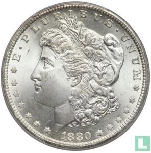 1 Silber Dollar ((Morgan Dollar) 1880. Funktional als Briefbeschwehrer. - Bild 1 von 5