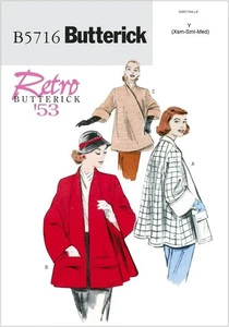 Vintage 50's Reissue Boxy Swing Coat Wide Pockets Butterick 5716 Pattern Sz XS-M - Picture 1 of 7